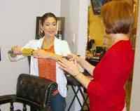 Barb demonstrates a safer technique for styling hair. 